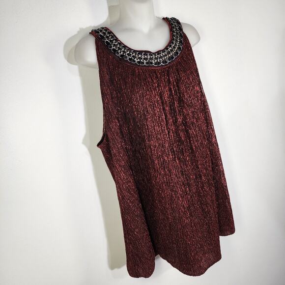 Alfani Womens Blouse 3X Metallic Red Lurex Sleeveless Embellished Chain Neck Top - Picture 7 of 9